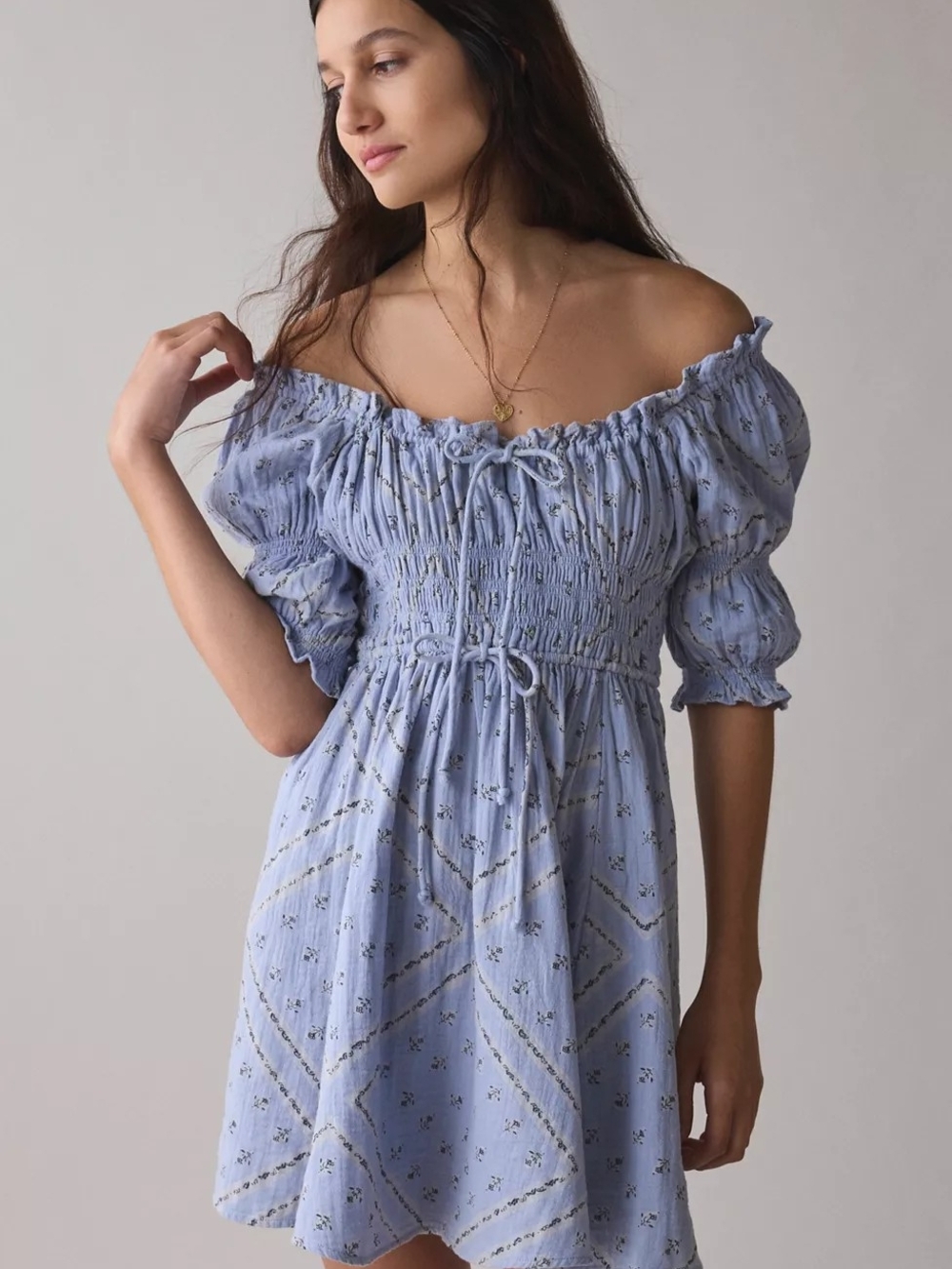 UO | NWT Kimchi Blue Sofia Smocked Tie-Front Bow Mini Dress XS